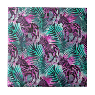Pink Zebra Jungle Tropical Pattern Ceramic Tile