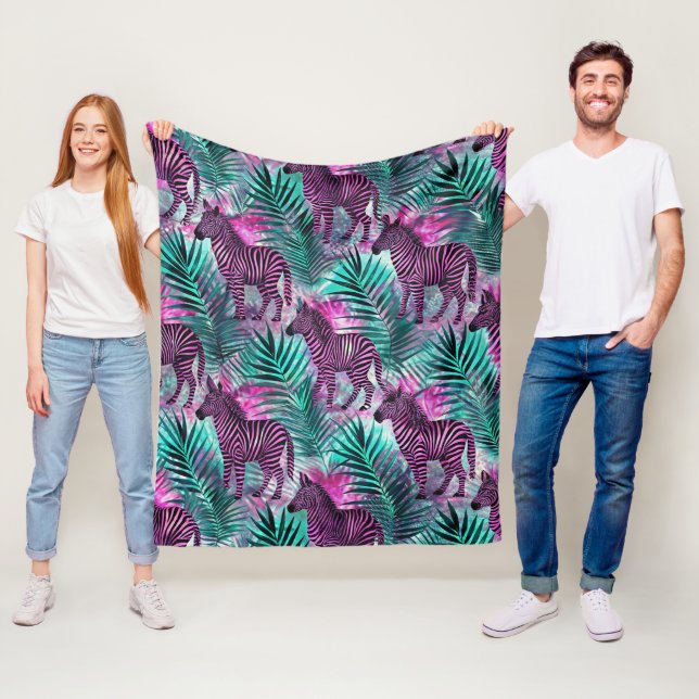 Pink Zebra Jungle Tropical Pattern Fleece Blanket (In Situ)