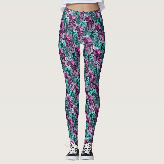 Pink Zebra Jungle Tropical Pattern Leggings (Front)