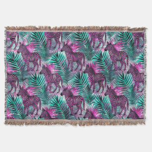 Pink Zebra Jungle Tropical Pattern Throw Blanket