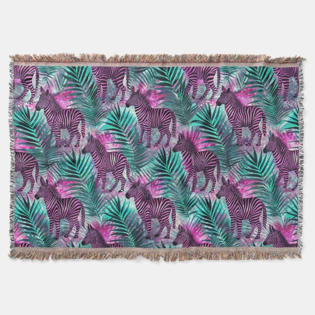 Pink Zebra Jungle Tropical Pattern Throw Blanket (Front)