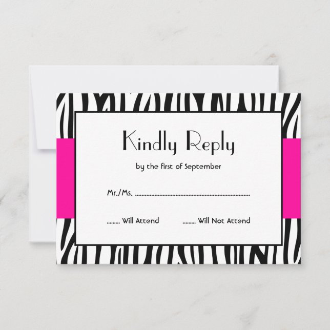 Pink Zebra Modern RSVP Card (Front)