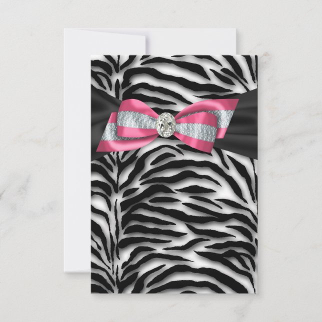 Pink Zebra Party Invitation RSVP (Front)