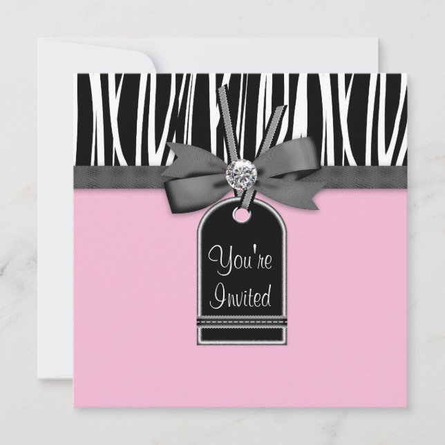 Pink Zebra Party Invitation Template (Front)