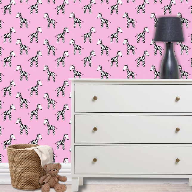 Pink Zebra pattern Wallpaper (Zebra pink wallpaper for girls bedroom, nursery or playroom.)