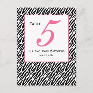 Pink Zebra Pattern Wedding Table Number Card