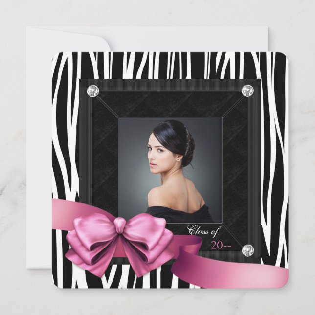 Pink Zebra Photo Graduation Announcements (Front)
