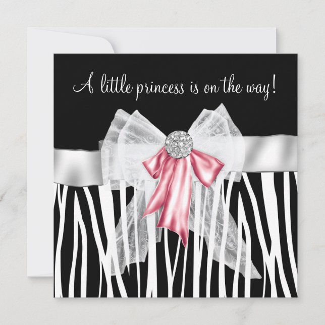 Pink Zebra Pink Black Princess Baby Shower Invitation (Front)
