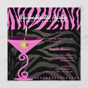 Pink Zebra/pink martini Bachelorette Party Invitation