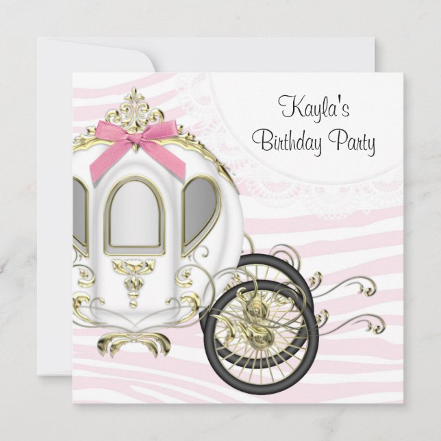 Pink Zebra Princess Birthday Party Invitations (Front)