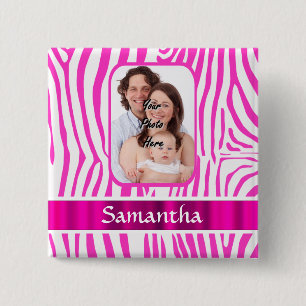 Pink zebra print 15 cm square badge