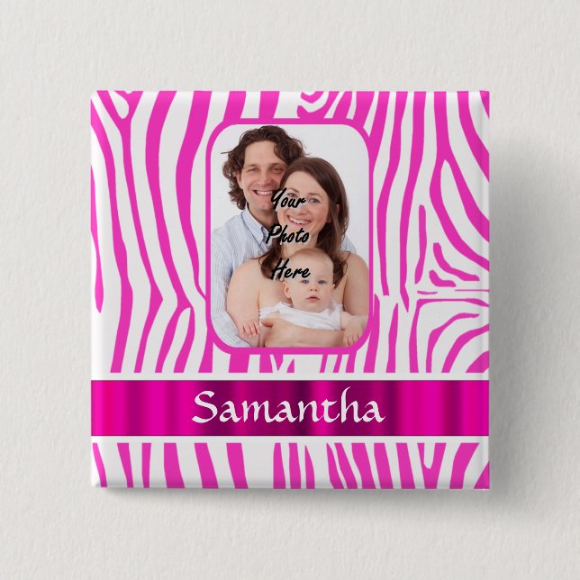 Pink zebra print 15 cm square badge (Front)
