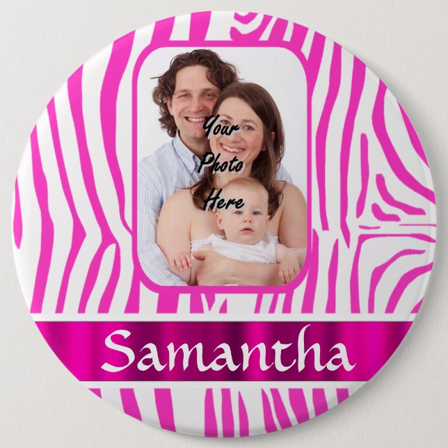 Pink zebra print 6 cm round badge (Front)