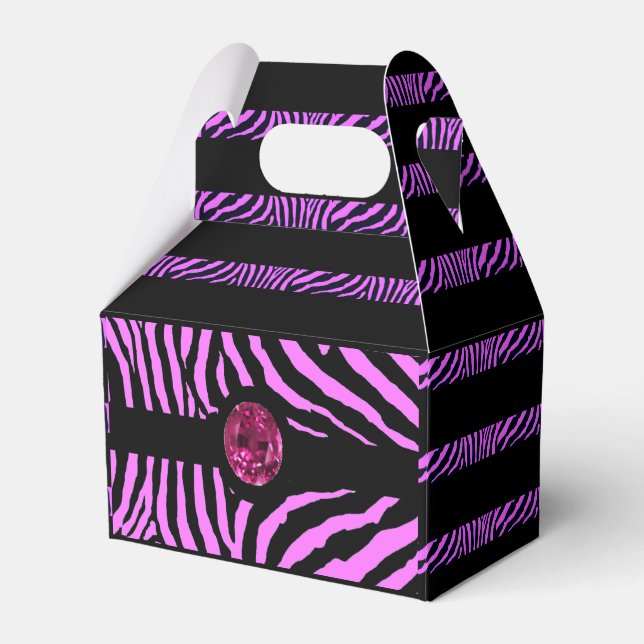 Pink Zebra Print and Rhinestone Favour Box (Front Side)