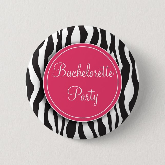 Pink Zebra Print Bachelorette Party Button (Front)