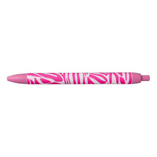 Pink zebra print black ink pen