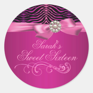 Pink Zebra Print & Bow Sweet 16 Envelope Sticker
