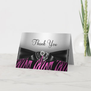 Pink Zebra Print & Bow Thank You Card