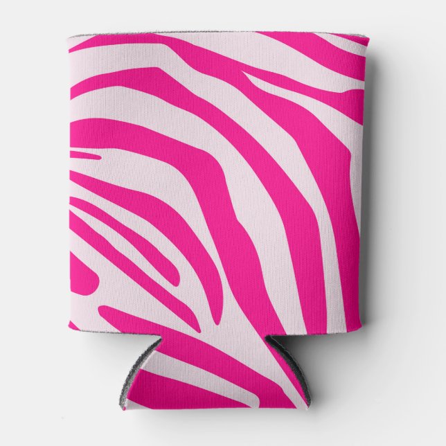 Pink zebra print can cooler (Front)