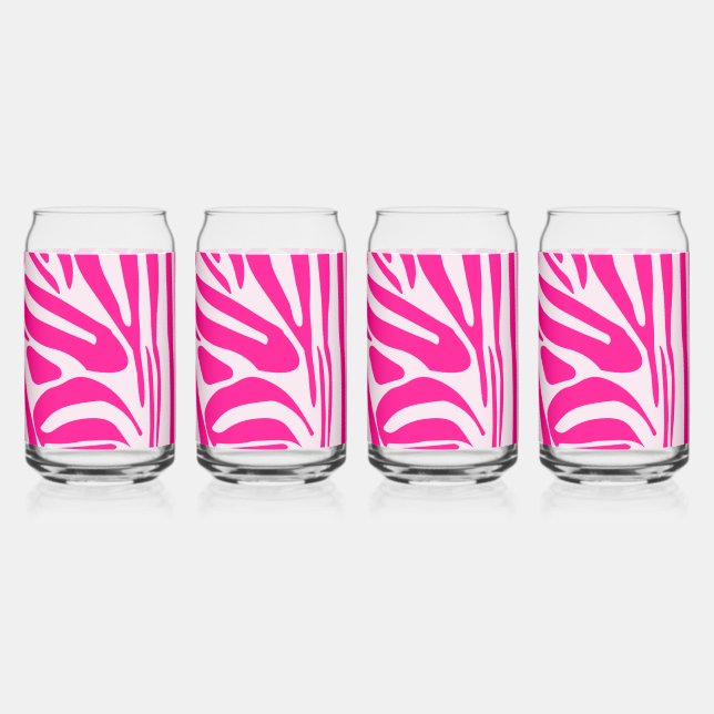 Pink zebra print can glass (Front)