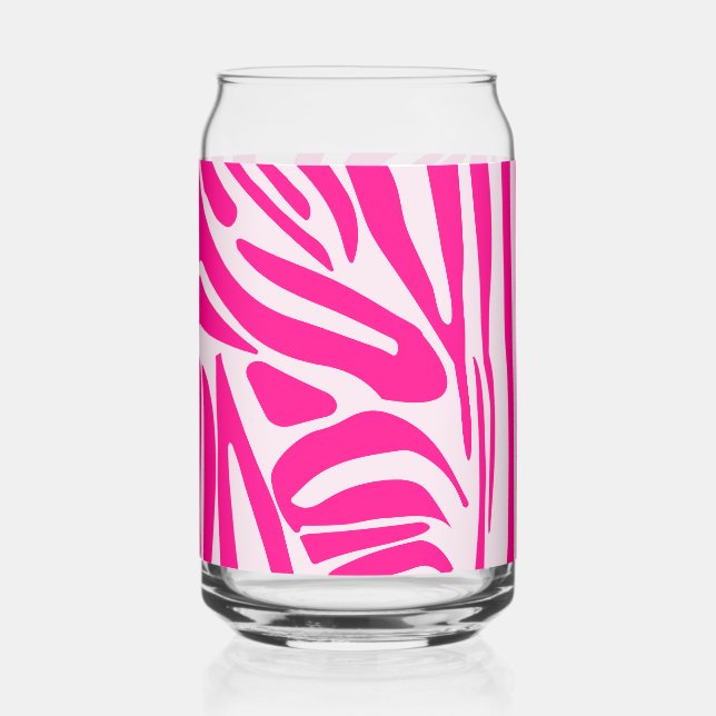 Pink zebra print can glass (Front)