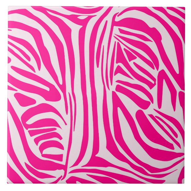 Pink zebra print ceramic tile (Front)