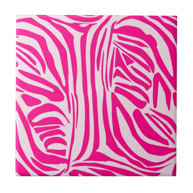 Pink zebra print ceramic tile (Front)