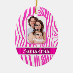 Pink zebra print ceramic tree decoration
