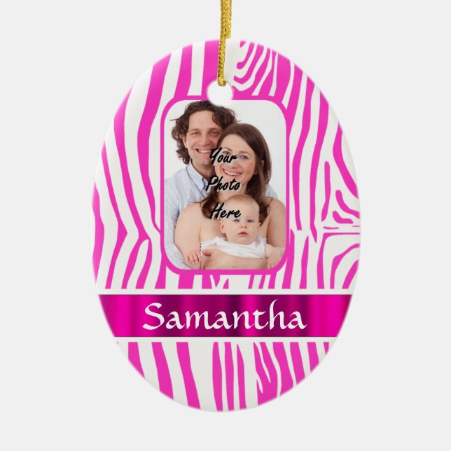 Pink zebra print ceramic tree decoration (Front)