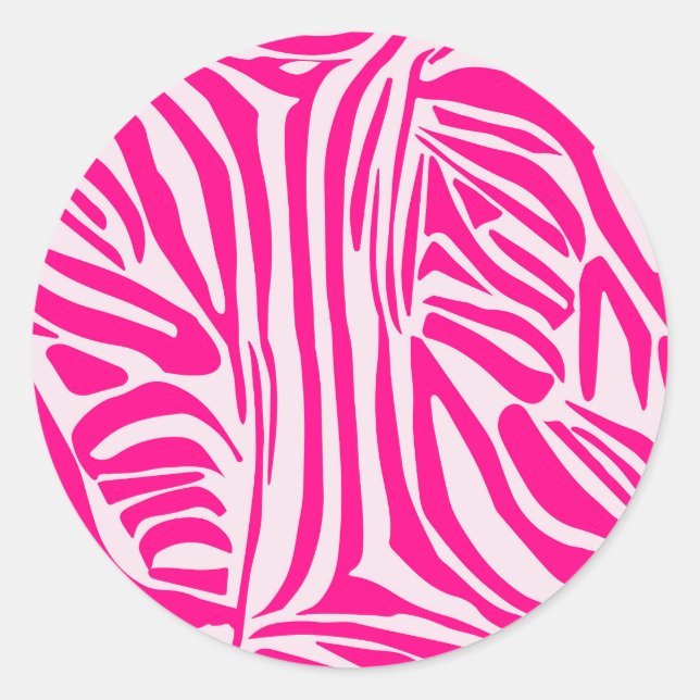 Pink zebra print classic round sticker (Front)