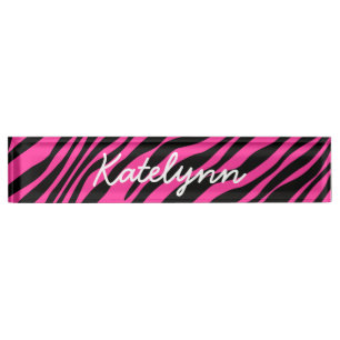 Pink Zebra Print Custom Monogram Desk Name Plate