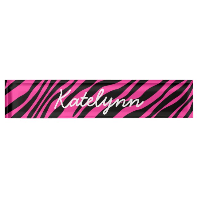 Pink Zebra Print Custom Monogram Desk Name Plate (Front)