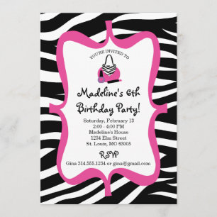 Pink Zebra Print Diva Spa Birthday Invitation