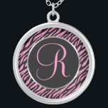 Pink Zebra Print Fancy Letter R Silver Plated Necklace<br><div class="desc">Script letter R in pink on a black and pink zebra print background.</div>