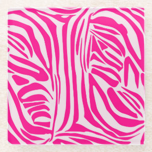 Pink zebra print glass coaster