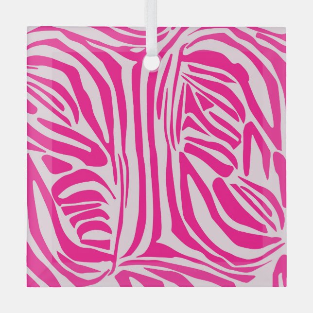 Pink zebra print glass tree decoration (Front)