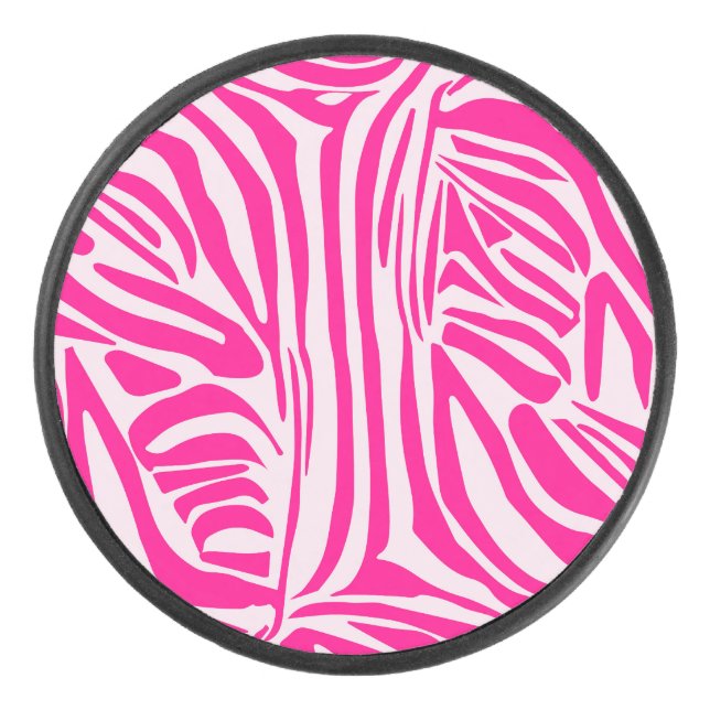 Pink zebra print hockey puck (Front)