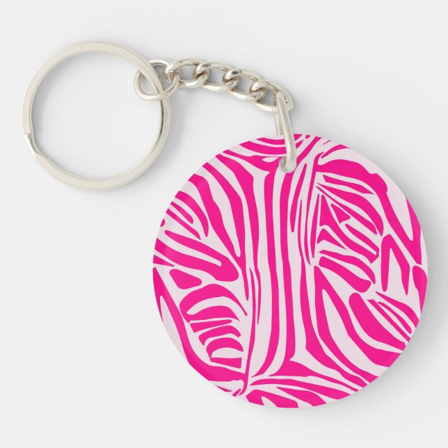 Pink zebra print key ring (Front)