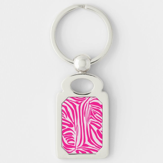 Pink zebra print key ring (Front)