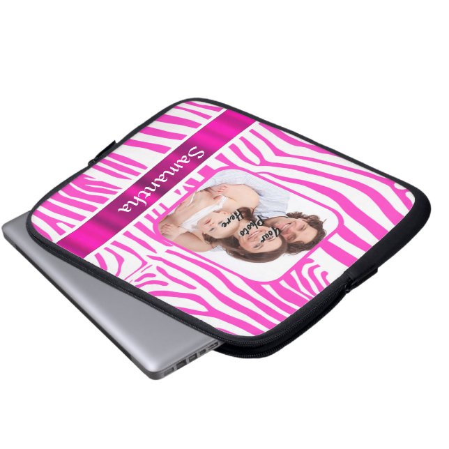 Pink zebra print laptop sleeve (Front Bottom)