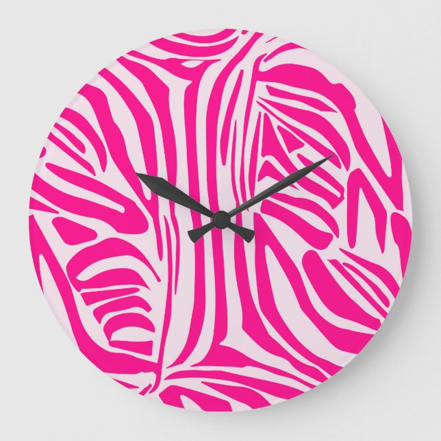 Pink zebra print large clock (Front)
