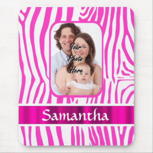 Pink zebra print mouse pad