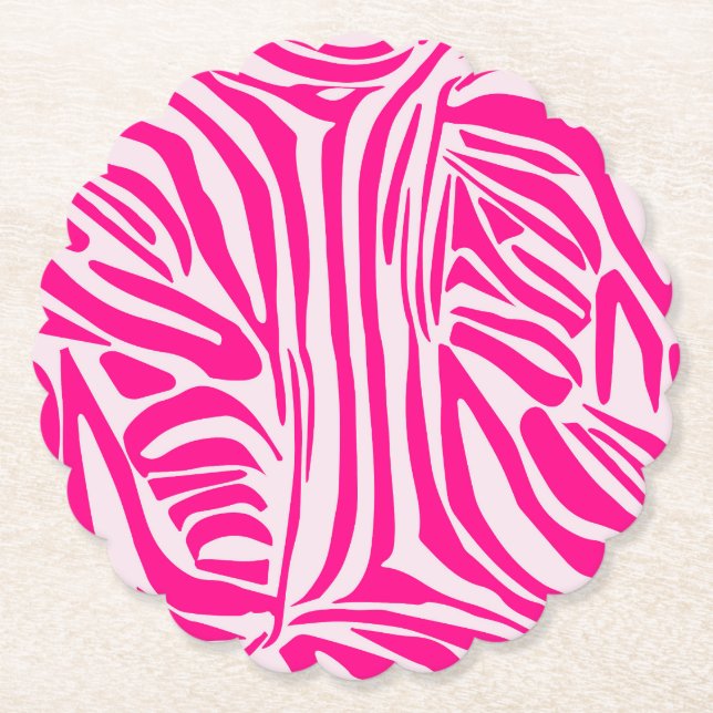 Pink zebra print paper coaster (Front)
