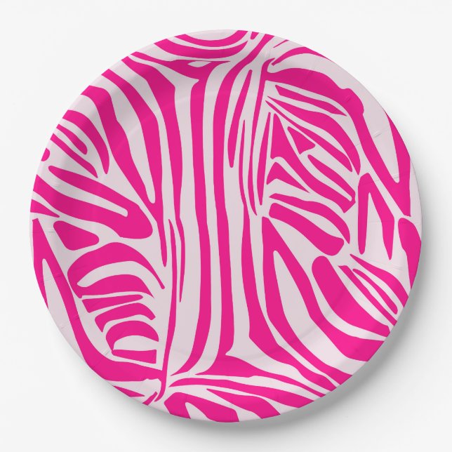 Pink zebra print paper plate (Front)