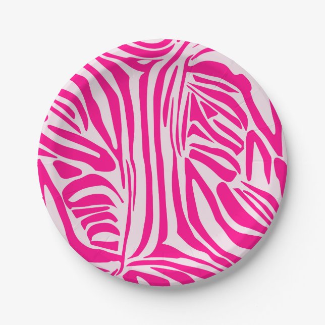 Pink zebra print paper plate (Front)