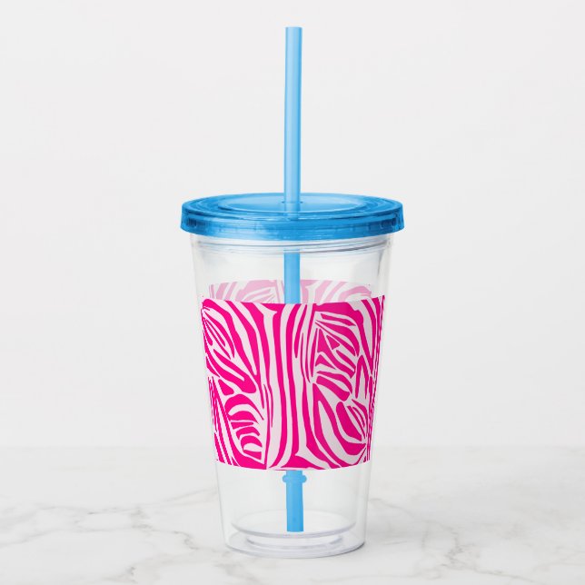 Pink Zebra Print Pattern Acrylic Tumbler (Front)