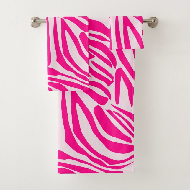 Pink Zebra Print Pattern Bath Towel Set (Insitu)