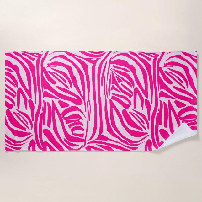Pink Zebra Print Pattern Beach Towel (Front)