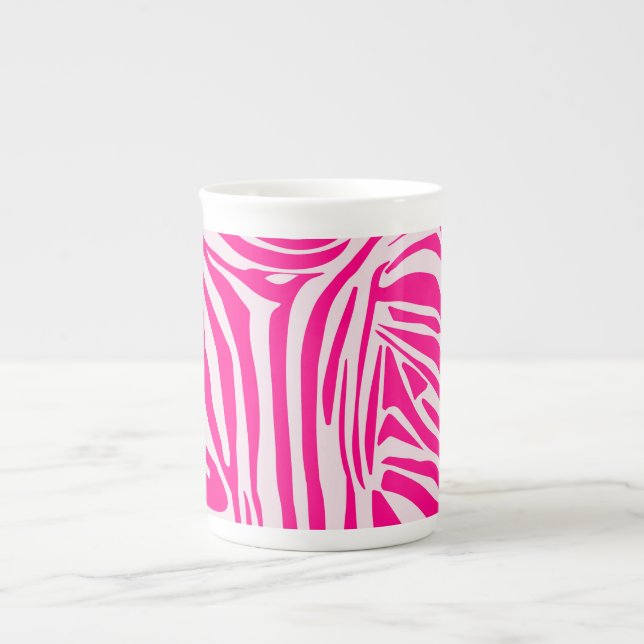 Pink Zebra Print Pattern Bone China Mug (Front)