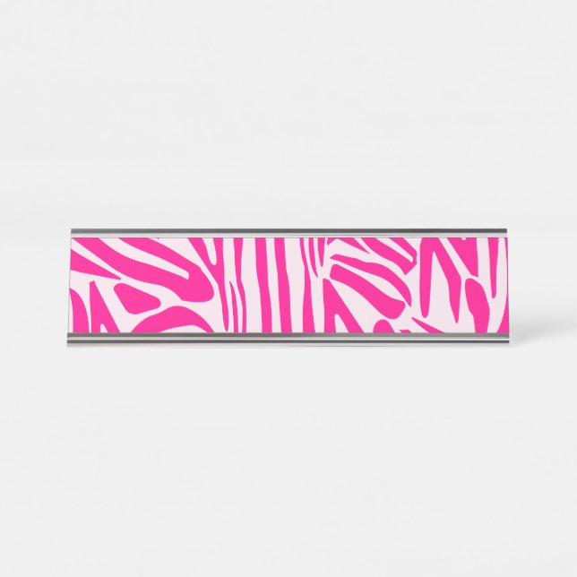 Pink Zebra Print Pattern Desk Name Plate (Front)